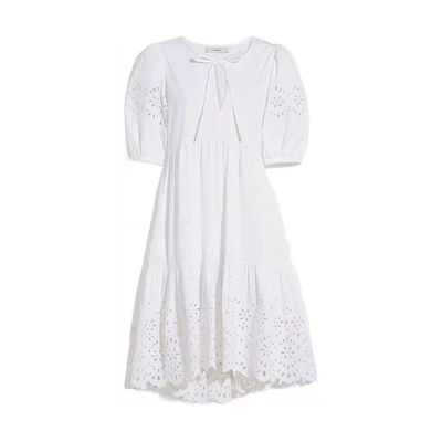 (Women) COACH SS22 White Lace Hollow-Out Short Sleeve Dress. CA677-WHITE