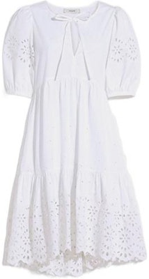 (W) COACH SS22 Gaun Lengan Pendek Putih Berenda Hollow-Out. CA677-WHITE Order (W) COACH SS22 Gaun Lengan Pendek Putih Berenda Hollow-Out. CA677-WHITE