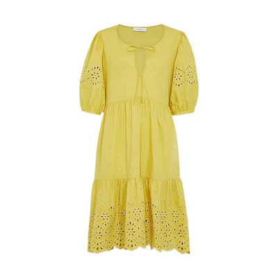 (Women) COACH SS22 Yellow Puff Sleeve Short Dress CA677-YLW