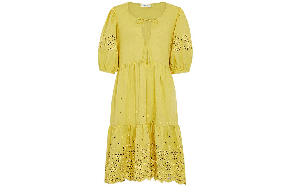 Order (W) COACH SS22 Gaun Pendek Kuning Lengan Puff CA677-YLW