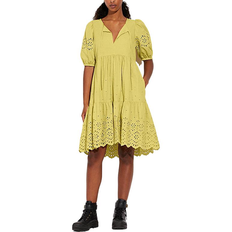 Lookbook (W) COACH SS22 Gaun Pendek Kuning Lengan Puff CA677-YLW