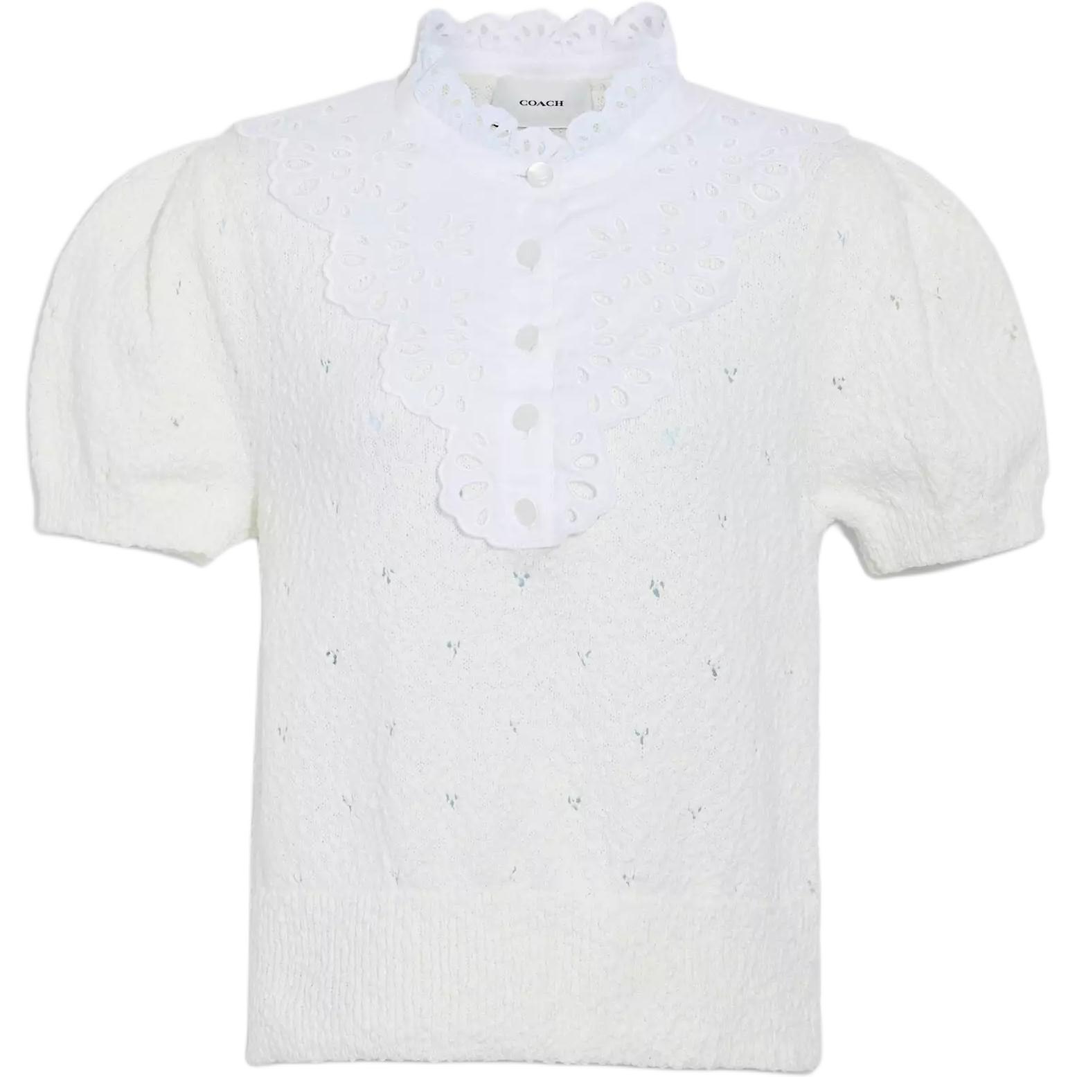 (Women) COACH SS22 Lace Collar Puff Sleeve Shirt  Yellow CA685-IVO