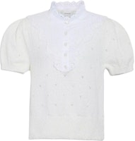 (Women) COACH SS22 Lace Collar Puff Sleeve Shirt Yellow CA685-IVO (Women) COACH SS22 Lace Collar Puff Sleeve Shirt Yellow CA685-IVO