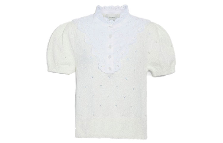 Order (W) 코치 SS22 레이스 칼라 퍼프 슬리브 셔츠 옐로우 CA685-IVO