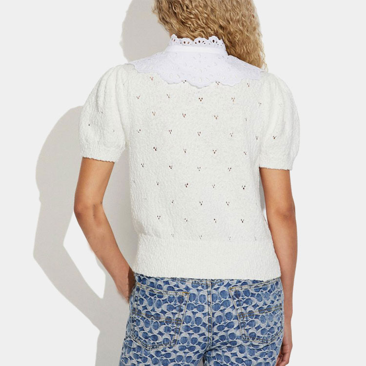 Shop (W) 코치 SS22 레이스 칼라 퍼프 슬리브 셔츠 옐로우 CA685-IVO