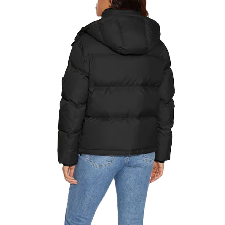 Shop (Women) COACH SS23  Black Hooded Down Jacket with Stand Collar. CB633-BLK