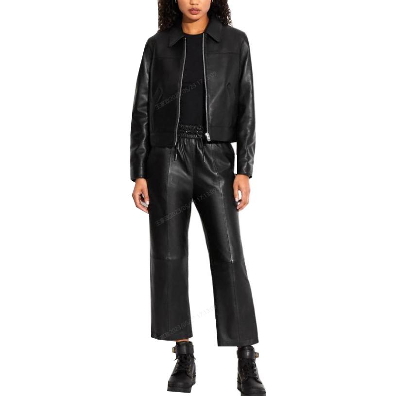 Lookbook (W) COACH SS23 黑色皮革夾克，拉鍊設計與翻領款式. CG669-BLK