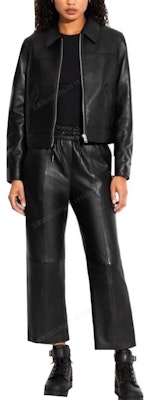 (W) COACH SS23 黑色皮革夾克,拉鍊設計與翻領款式. CG669-BLK Lookbook (W) COACH SS23 黑色皮革夾克,拉鍊設計與翻領款式. CG669-BLK