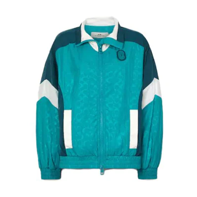 (Women) COACH SS23 Blue Colorblock Logo Print Zip-Up Jacket C2524-SA4