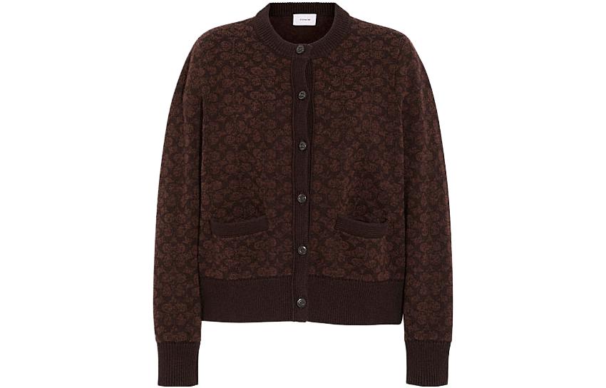 (Women) COACH SS23  Brown Logo Print Knit Cardigan. CJ351-VQY
