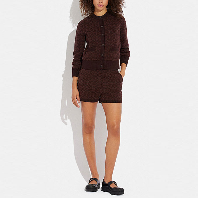 Lookbook (W) COACH SS23 棕色徽标印花针织开衫. CJ351-VQY