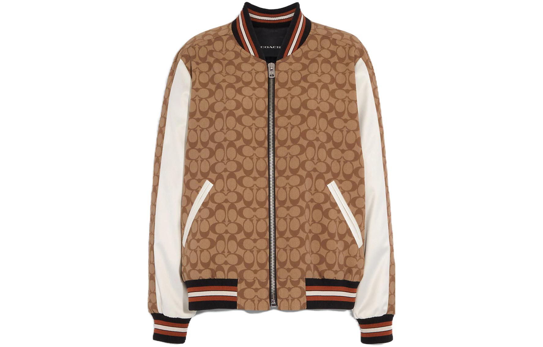 (Women) COACH SS23  Brown Solid Zip-Up Stand Collar Jacket CG666-E7V