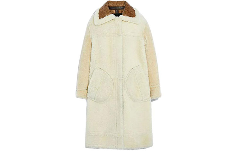 (Women) COACH SS23  Colorblock Zip-Up Long Coat in Off-White. C6406-CLH