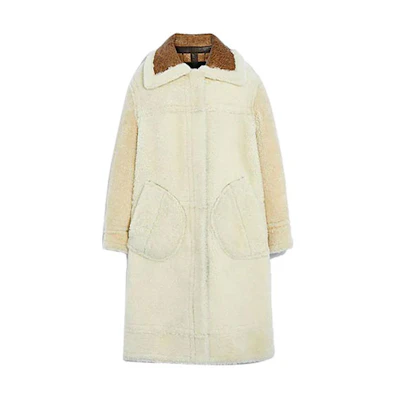 (Women) COACH SS23 Colorblock Zip-Up Long Coat in Off-White. C6406-CLH