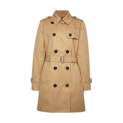 (Women) COACH SS23 Double-Breasted Belted Trench Coat Khaki Color CG043-EAL