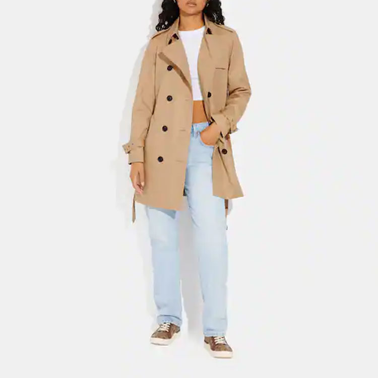 Lookbook (Women) COACH SS23  Double-Breasted Belted Trench Coat Khaki Color CG043-EAL