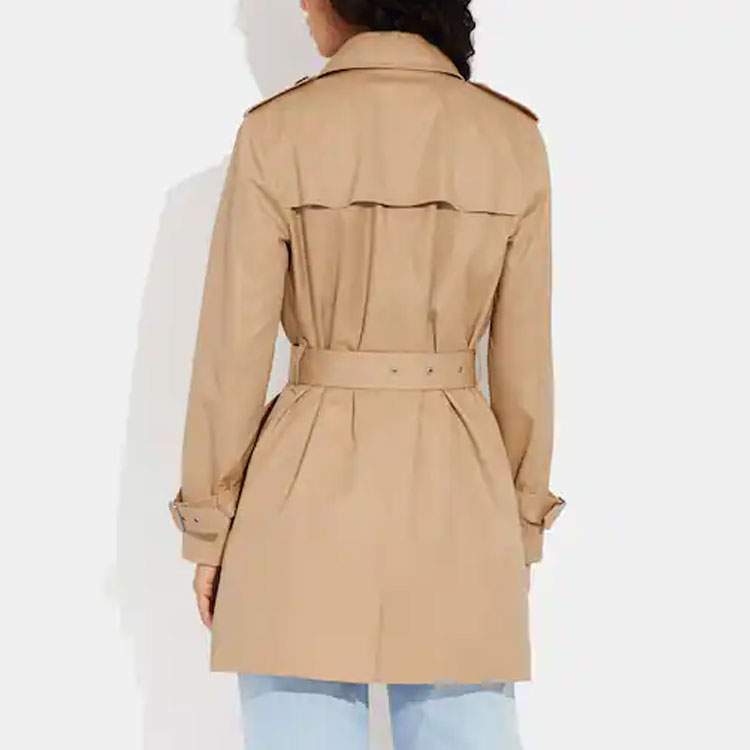 Shop (Women) COACH SS23  Double-Breasted Belted Trench Coat Khaki Color CG043-EAL