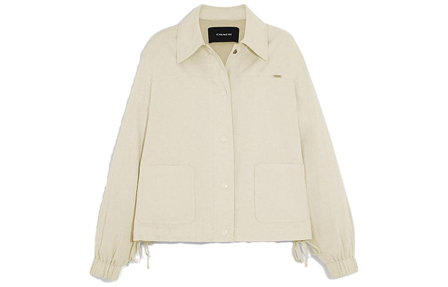Order (W) COACH SS23 Chaqueta Casual Blanca Marfil de Manga Larga con Botón Frontal. CG065-CHK