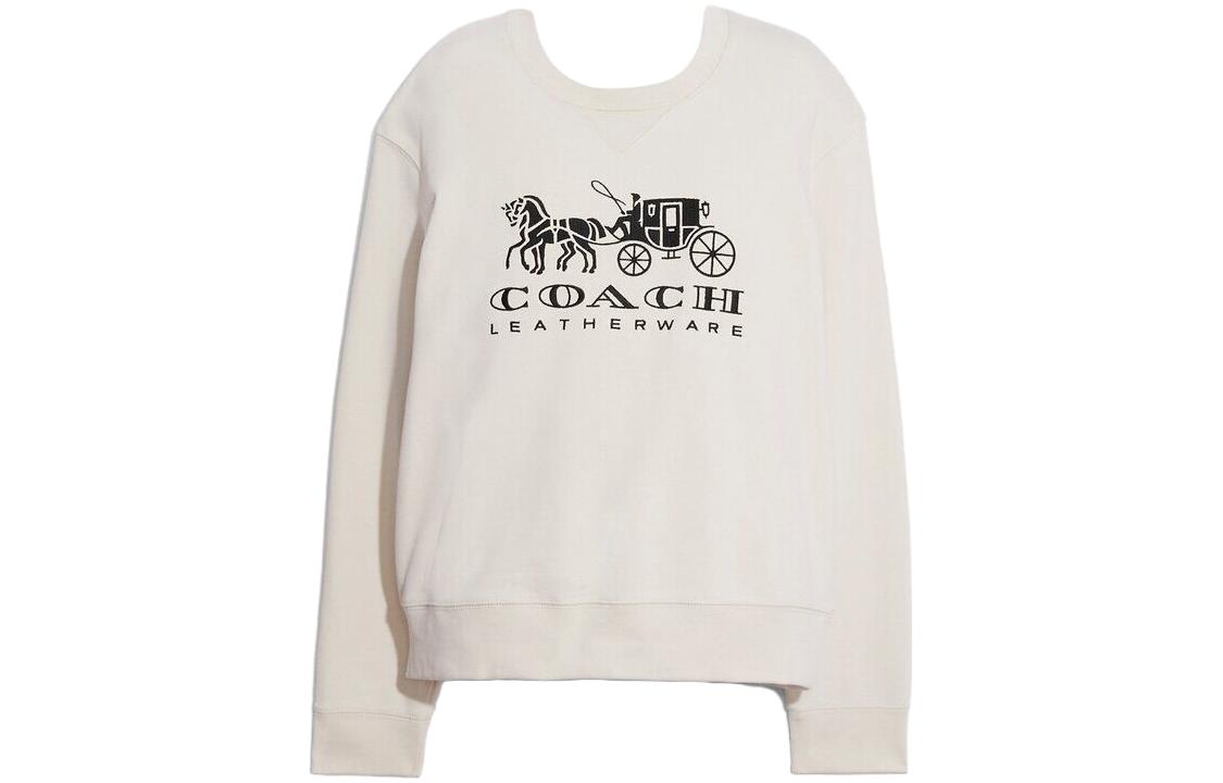 (Women) COACH SS23  Ivory White Pullover Sweatshirt with Logo and Carriage Print C9116-CHK