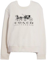 (Women) COACH SS23 Ivory White Pullover Sweatshirt with Logo and Carriage Print C9116-CHK (Women) COACH SS23 Ivory White Pullover Sweatshirt with Logo and Carriage Print C9116-CHK