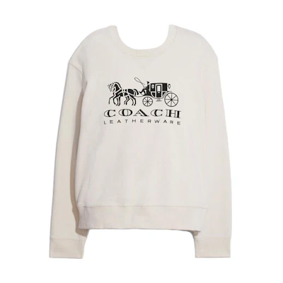 (Women) COACH SS23 Ivory White Pullover Sweatshirt with Logo and Carriage Print C9116-CHK
