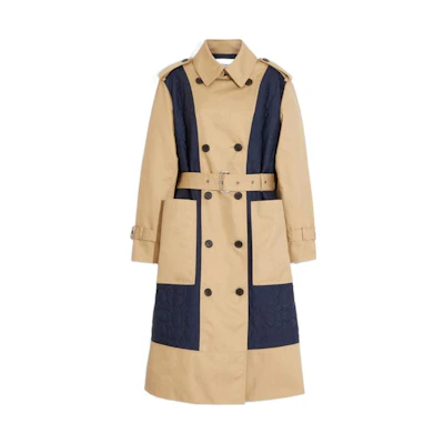 (Women) COACH SS23 Khaki Color-Block Double-Breasted Trench Coat. CE401-UZR