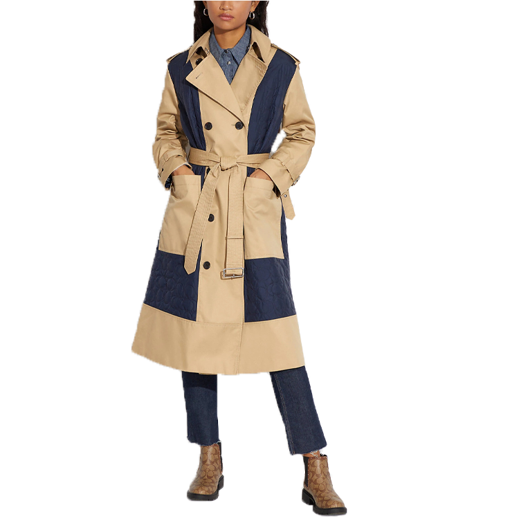 Lookbook (Women) COACH SS23  Khaki Color-Block Double-Breasted Trench Coat. CE401-UZR