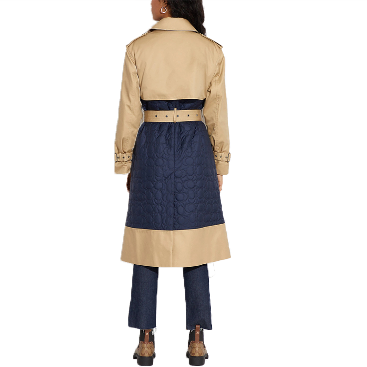 Shop (Women) COACH SS23  Khaki Color-Block Double-Breasted Trench Coat. CE401-UZR