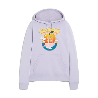 (Women) COACH SS23 Light Purple Hoodie with Logo Print. CJ469-LAV