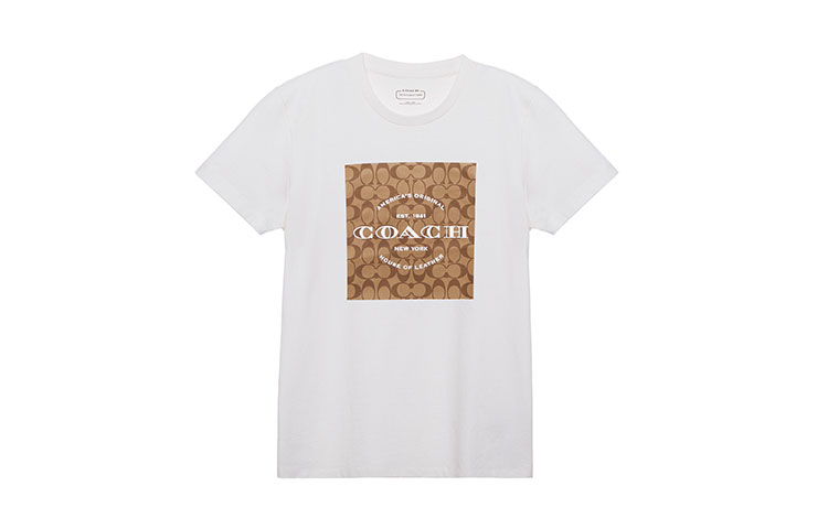 Order (W) COACH SS23 Kaos Putih Lengan Pendek Crewneck dengan Logo Print. C8775-WHT