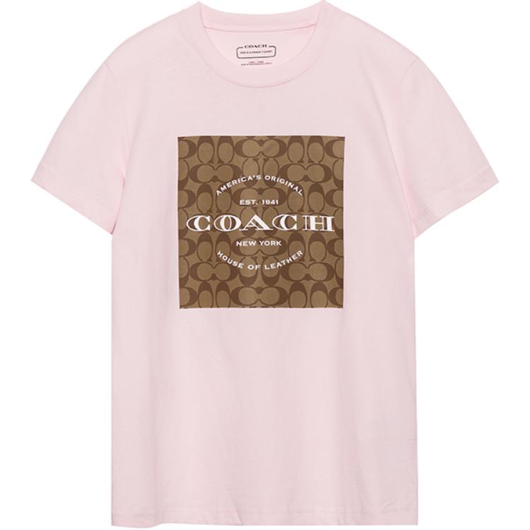(Women) COACH SS23  Pink Logo Print Crewneck T-Shirt. C8775-LPK