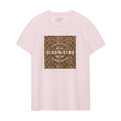 (Women) COACH SS23 Pink Logo Print Crewneck T-Shirt. C8775-LPK