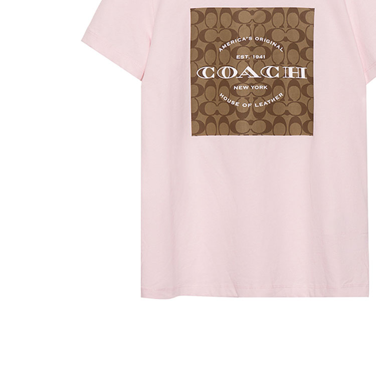 Cheap (W) COACH SS23 粉紅標誌印花圓領T恤。 C8775-LPK