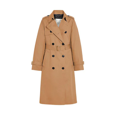 (Women) COACH SS23 Solid Color Double-Breasted Mid-Length Trench Coat CH406-KHA