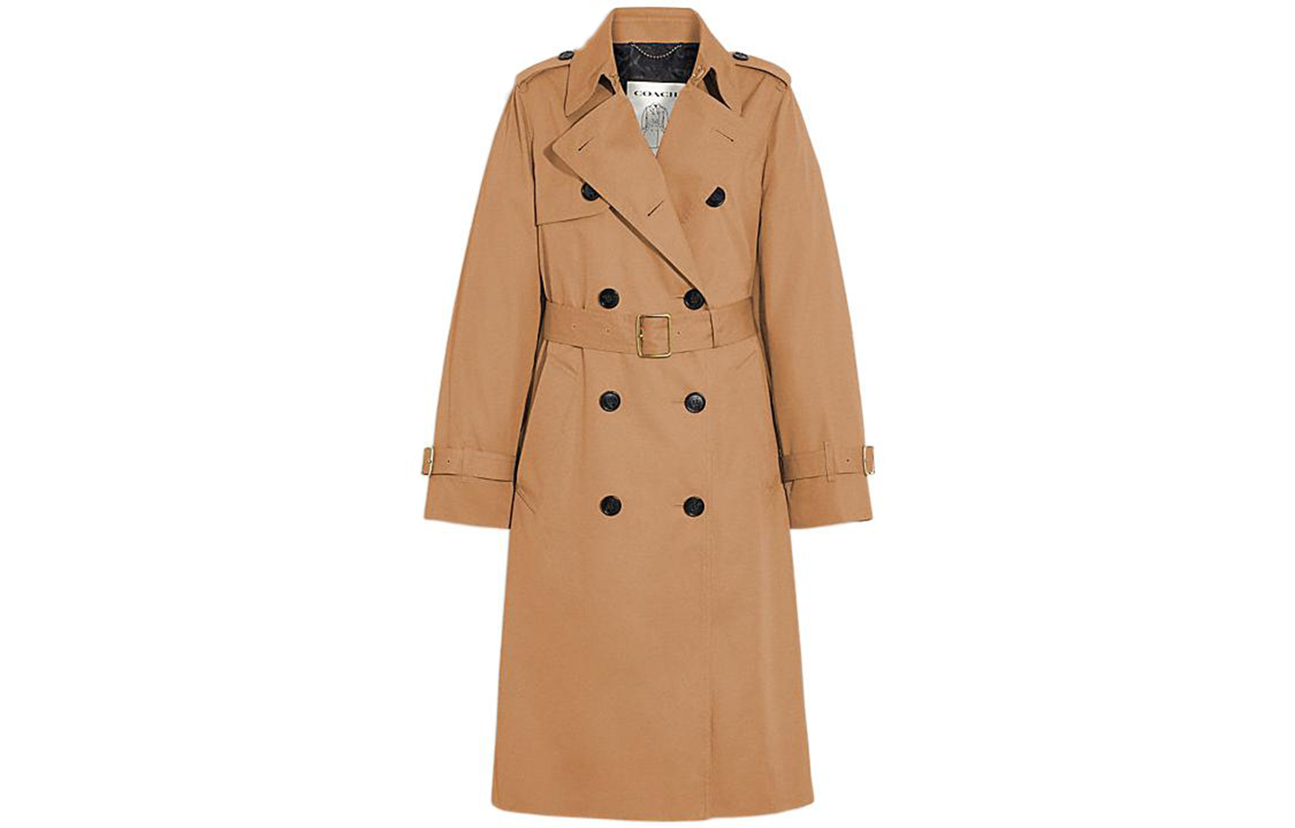 Order (Women) COACH SS23  Solid Color Double-Breasted Mid-Length Trench Coat CH406-KHA