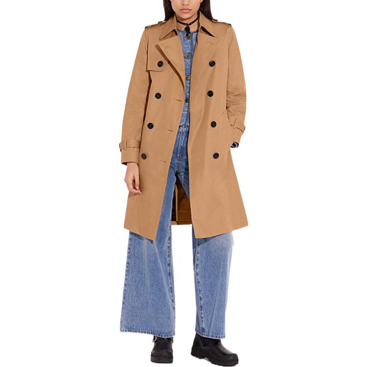 Lookbook (Women) COACH SS23  Solid Color Double-Breasted Mid-Length Trench Coat CH406-KHA