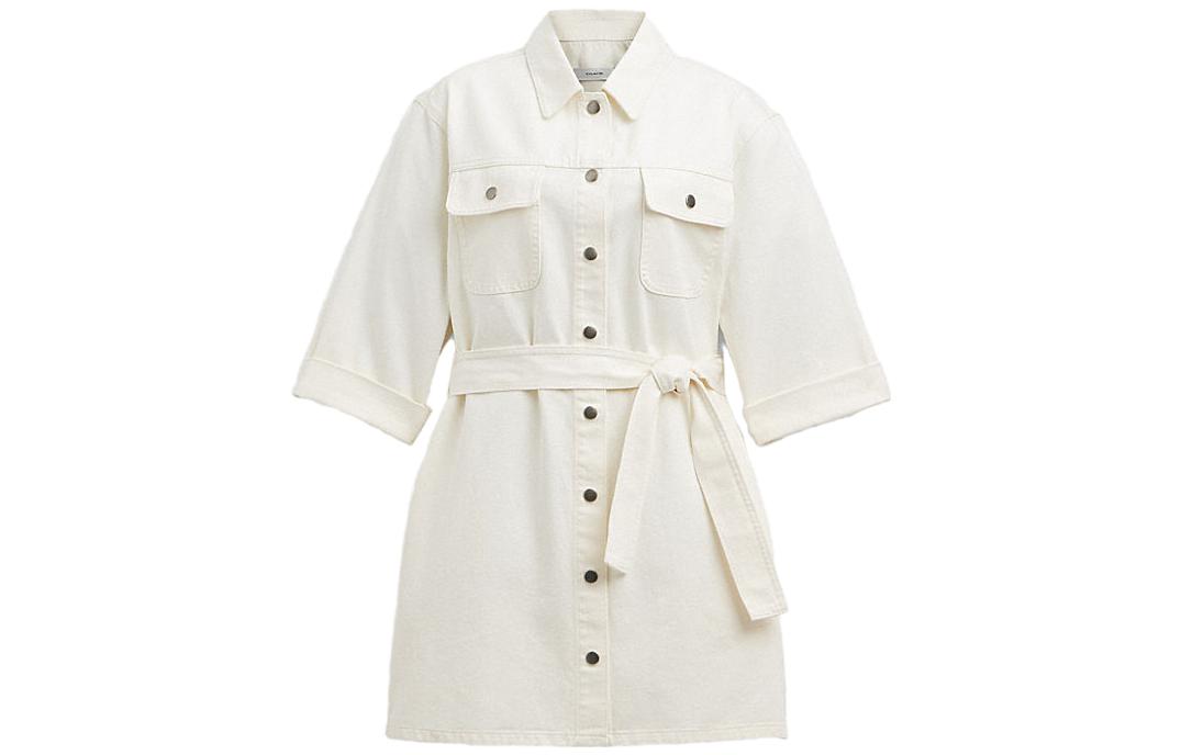(Women) COACH SS23  White Denim Short-Sleeve Dress. CI395-WHT