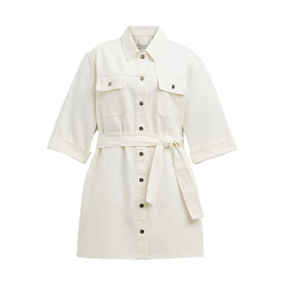 (Women) COACH SS23 White Denim Short-Sleeve Dress. CI395-WHT