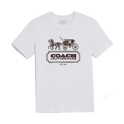 (Women) COACH SS23 White T-Shirt with Carriage Logo Design. C5559-NFY