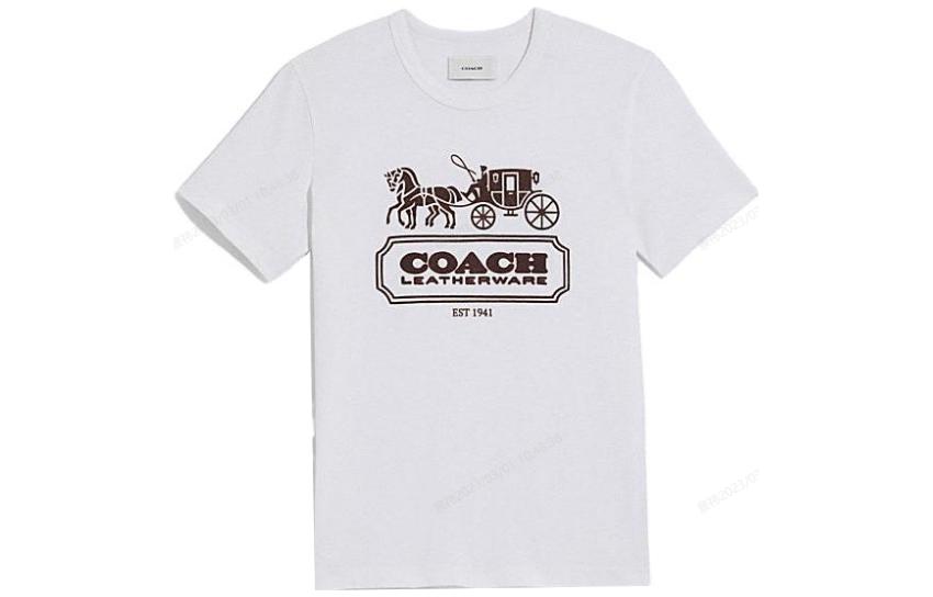 Order (W) コーチ SS23 ホワイト Tシャツ キャリッジロゴデザイン. C5559-NFY
