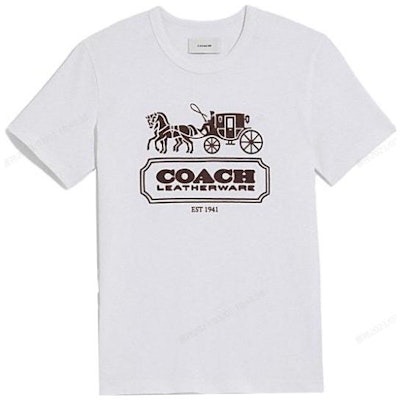 (W) コーチ SS23 ホワイト Tシャツ キャリッジロゴデザイン. C5559-NFY Order (W) コーチ SS23 ホワイト Tシャツ キャリッジロゴデザイン. C5559-NFY