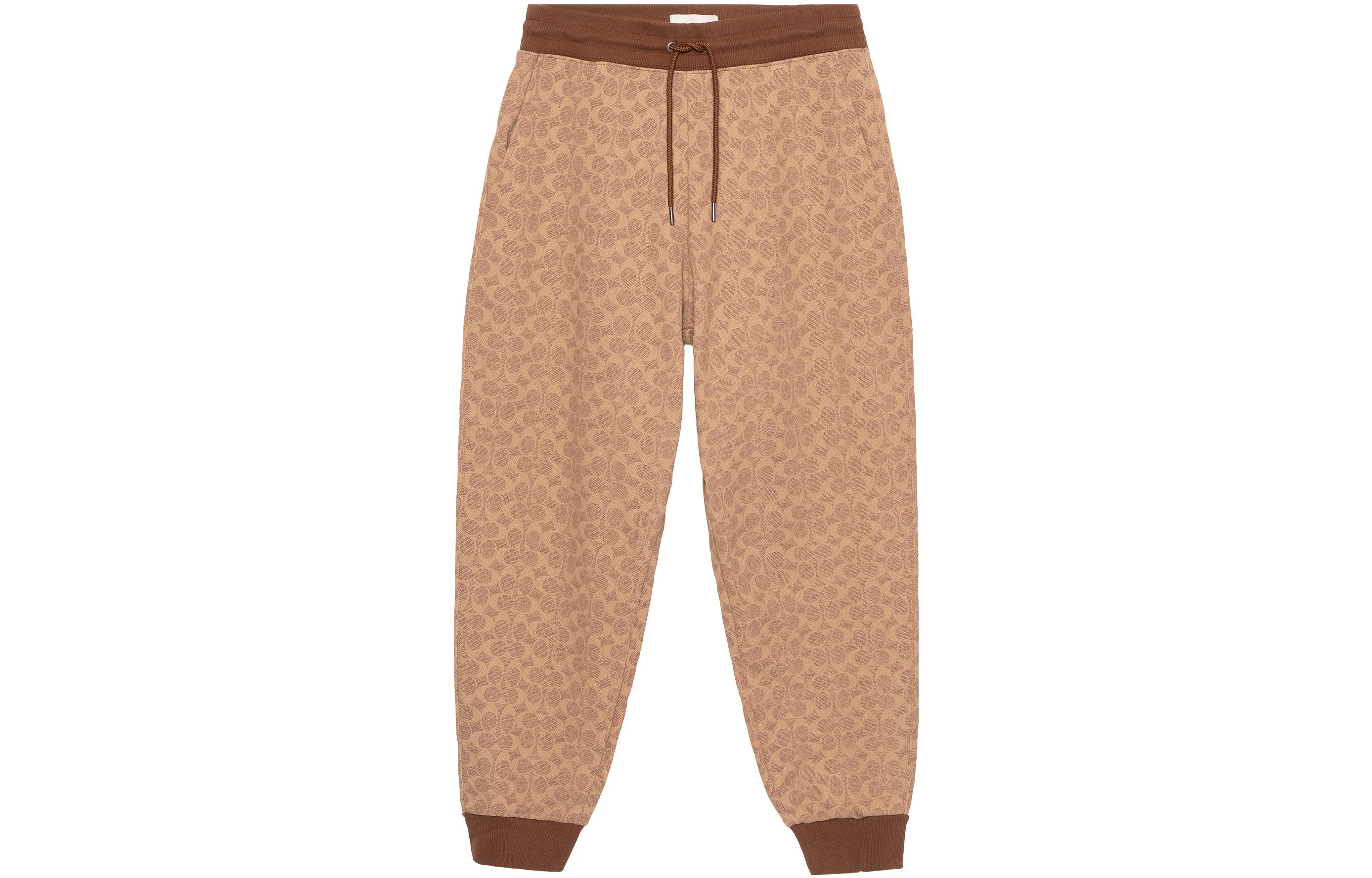 (Women) COACH SS23 All-over Print Casual Knit Joggers Khaki  Pants. CG771-RYU