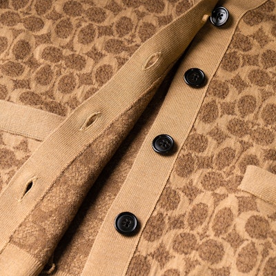 (Women) COACH SS23 All-Over Print Knit Long Sleeve Sweater Brown (). CG786-RYU Details for (Women) COACH SS23 All-Over Print Knit Long Sleeve Sweater Brown (). CG786-RYU