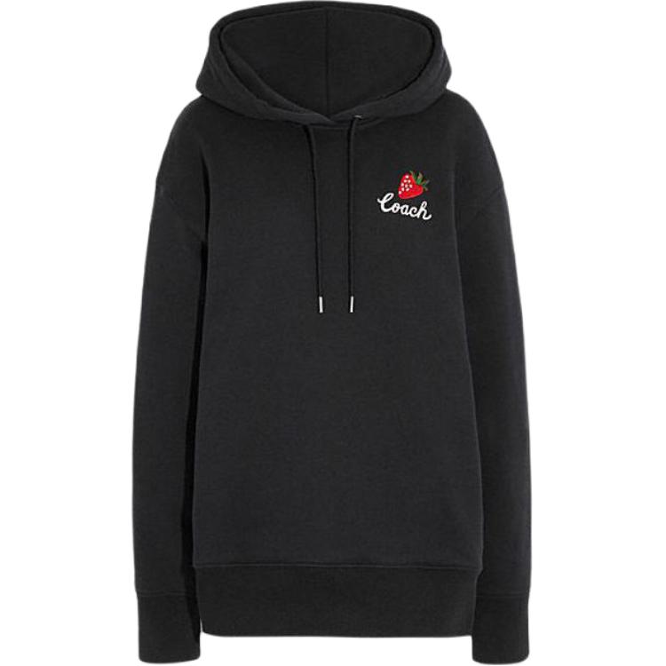 (Women) Coach SS23 Black Hoodie with Strawberry Logo Print CG661-BLK