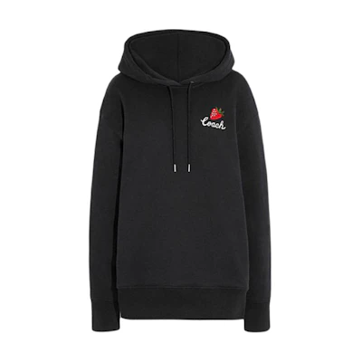 (Women) Coach SS23 Black Hoodie with Strawberry Logo Print CG661-BLK