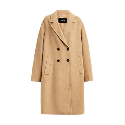 (Women) COACH SS24 Almond Double-Breasted Long Trench Coat CV424-ALM