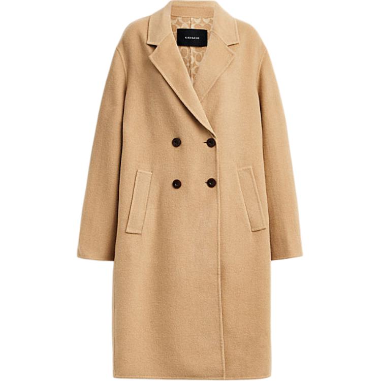 Order (Women) COACH SS24  Almond Double-Breasted Long Trench Coat CV424-ALM