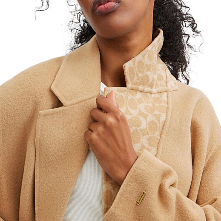 Purchase (Women) COACH SS24  Almond Double-Breasted Long Trench Coat CV424-ALM