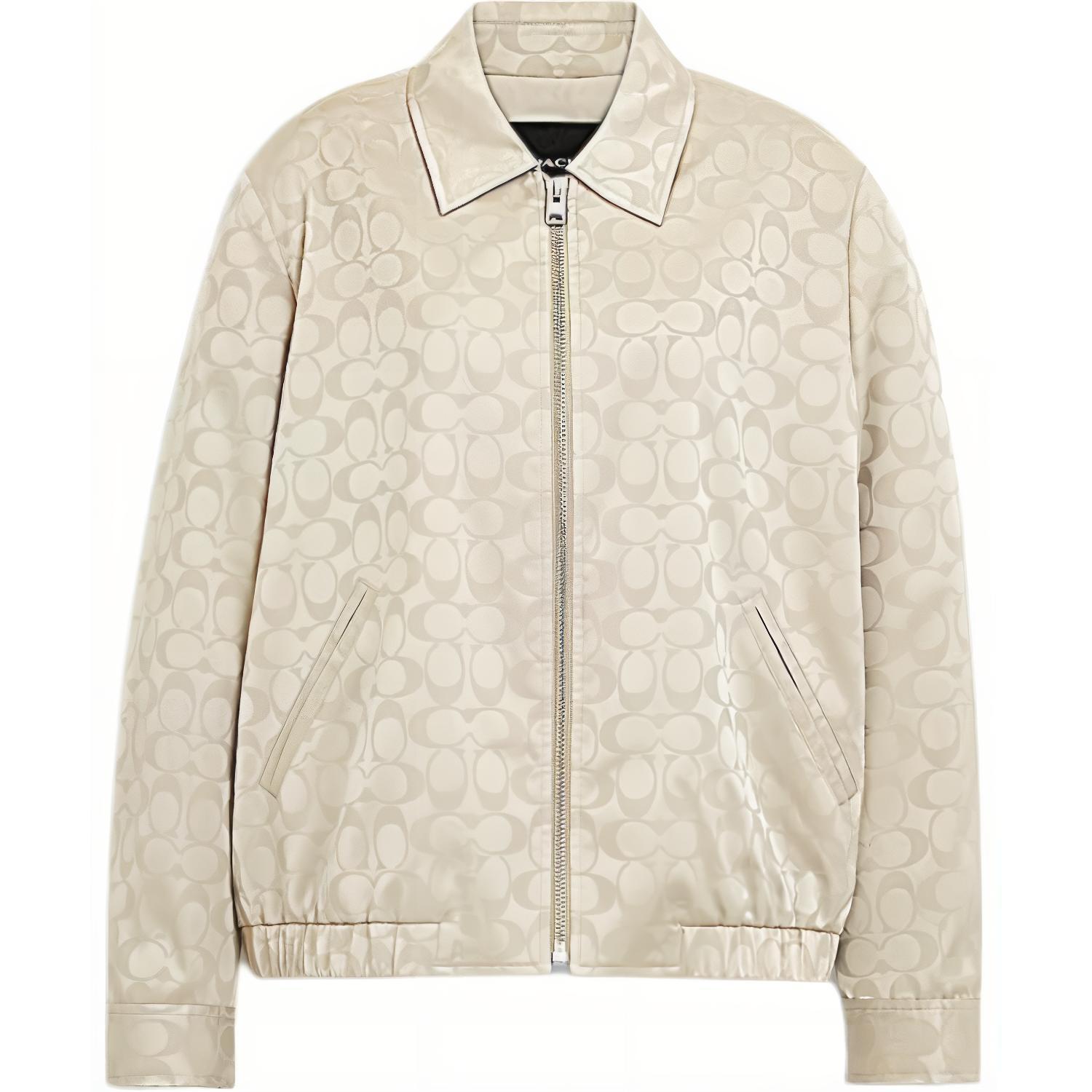 (Women) COACH SS24  Beige Logo Print Zip-Up Long Sleeve Jacket. CT394-TXC