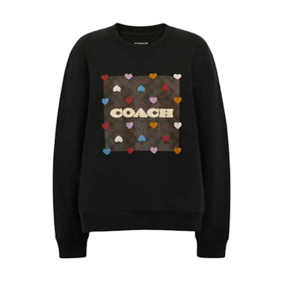 (Women) COACH SS24 Black Rainbow Heart Logo Crewneck Sweatshirt. CP316-BLK